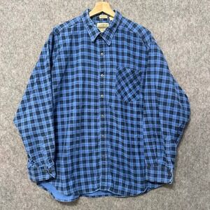 Saugatuck Button Up Shirt‎ Mens XL Blue Plaid Flannel Cotton Long Sleeve Russia